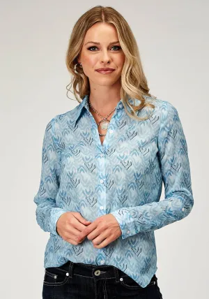 Roper Womens 1978 Ikat Chevron Blue 100% Polyester L/S Shirt Half sleeve Roper Womens 1978 Ikat Chevron Blue 100% Polyester L/S Shirt Minimalist Fit Fashionable Comfort