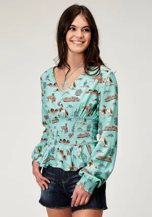 Roper Womens 1989 Desert Toile Blue 100% Rayon L/S Tunic Flexible Shoulder Seams Seamless construction Roper Womens 1989 Desert Toile Blue 100% Rayon L/S Tunic
