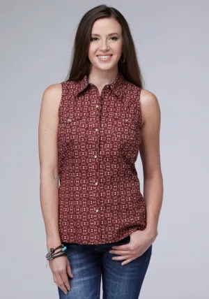 Roper Womens 2005 Ikat Arrows Red 100% Cotton S/L Blouse Non-irritating Non-Iron Roper Womens 2005 Ikat Arrows Red 100% Cotton S/L Blouse