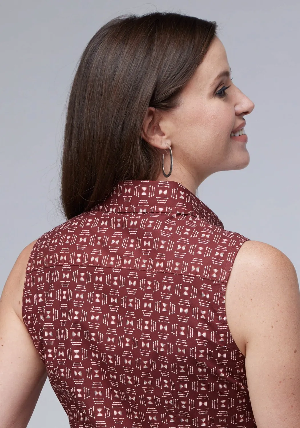 Flexible Knit Roper Womens 2005 Ikat Arrows Red 100% Cotton S/L Blouse