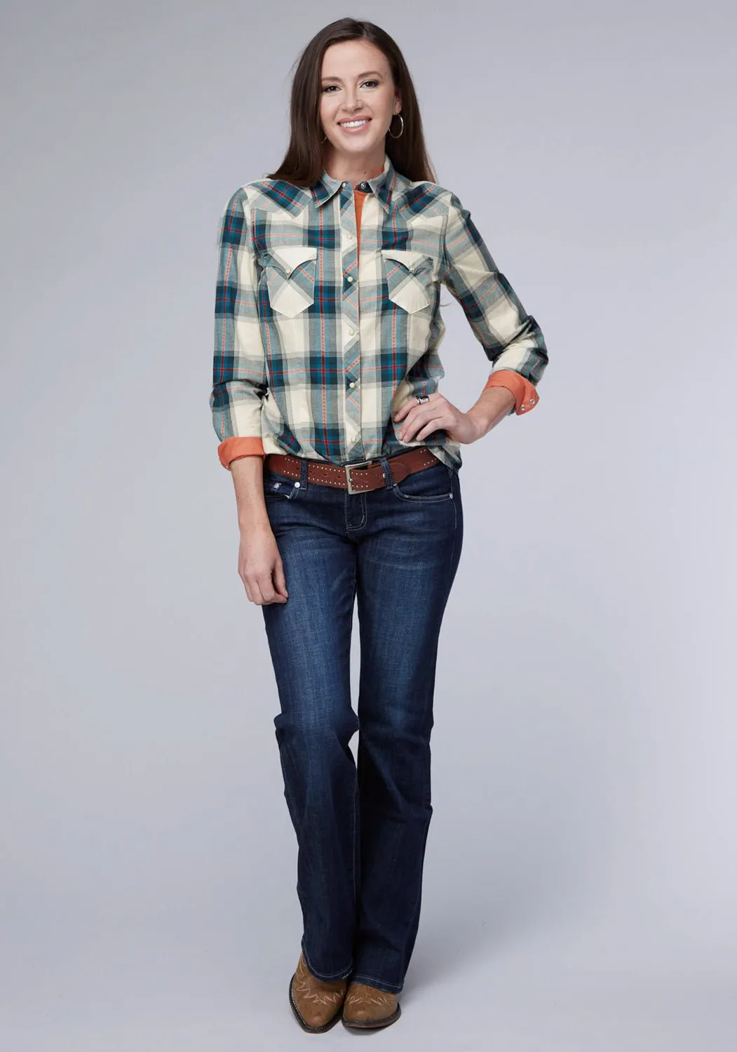 Roper Womens 2006 Tile Plaid Multi-Color 100% Cotton L/S Shirt Wardrobe Essential