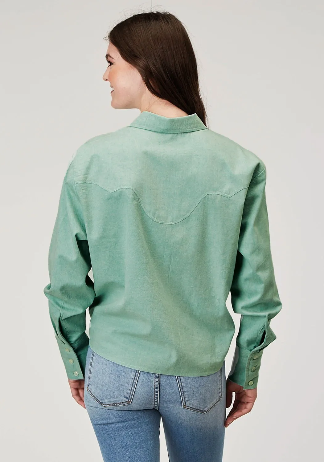 Hypoallergenic Lining Roper Womens 2014 Denim Aqua 100% Cotton L/S Shirt