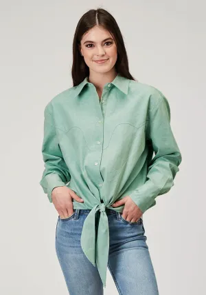 Roper Womens 2014 Denim Aqua 100% Cotton L/S Shirt Comfortable Layer Slim Silhouette Double Stitched Hems Roper Womens 2014 Denim Aqua 100% Cotton L/S Shirt