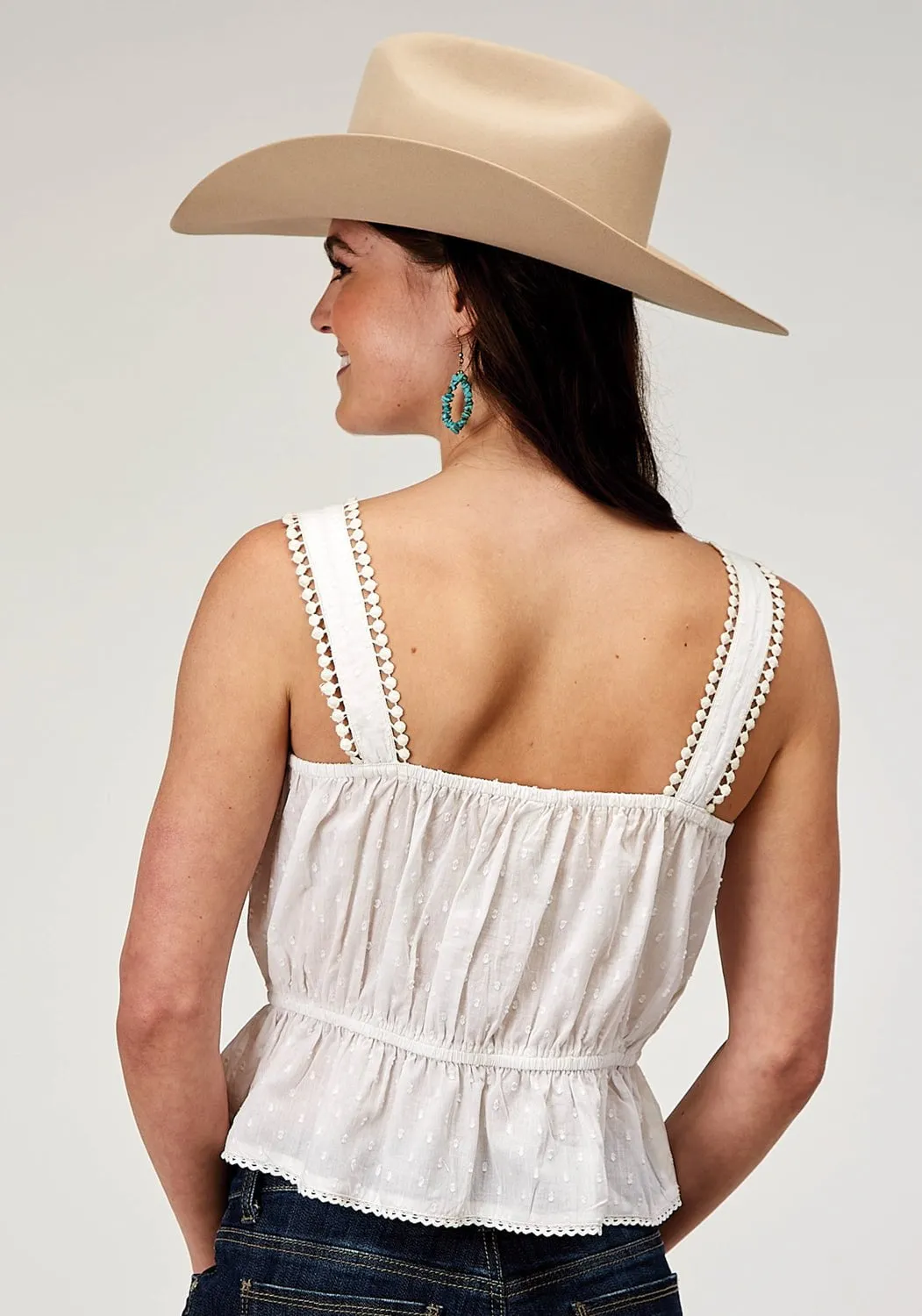 Roper Womens 2015 Swiss Dot White 100% Cotton S/L Tank Top Airflow Ventilation System