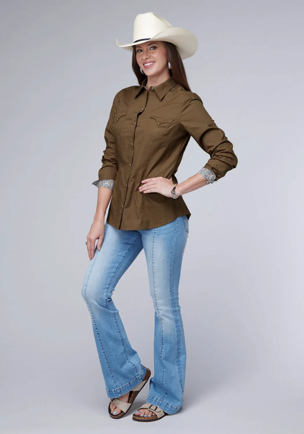 Sporty Appeal Roper Womens 2044 Solid Poplin Cocoa 100% Cotton L/S Shirt