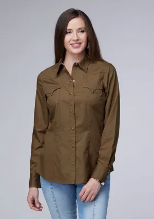 Roper Womens 2044 Solid Poplin Cocoa 100% Cotton L/S Shirt Henley Collar Roper Womens 2044 Solid Poplin Cocoa 100% Cotton L/S Shirt Timeless Fit Holiday Travel