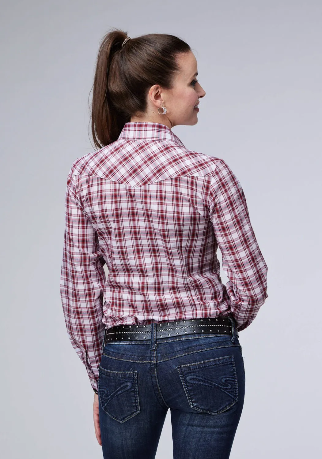Roper Womens 2058 Plaid Red Cotton Blend L/S Shirt Hidden Button Placket Relaxed Design