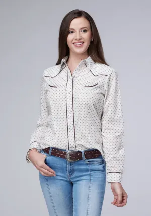 Roper Womens 2065 Mini Floral White/Black Cotton Blend L/S Shirt Stain-Repellent Simple Elegance Roper Womens 2065 Mini Floral White/Black Cotton Blend L/S Shirt
