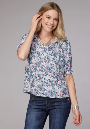 Roper Womens 2074 Ditzy Floral White 100% Rayon S/S Blouse Versatile Style Roper Womens 2074 Ditzy Floral White 100% Rayon S/S Blouse Chilly Weather Wear