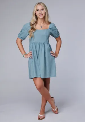 Roper Womens 2087 Baby Doll Light Blue 100% Cotton S/S Dress Laid Back Fit Roper Womens 2087 Baby Doll Light Blue 100% Cotton S/S Dress Reinforced Stitching