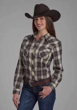 Roper Womens 2108 Plaid Grey/Tan Cotton Blend L/S Shirt Durable Buttons Roper Womens 2108 Plaid Grey/Tan Cotton Blend L/S Shirt Vibrant Colors Anti Cling Fabric