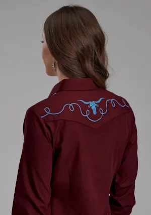 Roper Womens 2124 Broadcloth Longhorn Wine Cotton Blend L/S Shirt Versatile Styles Roper Womens 2124 Broadcloth Longhorn Wine Cotton Blend L/S Shirt Holiday Outfit