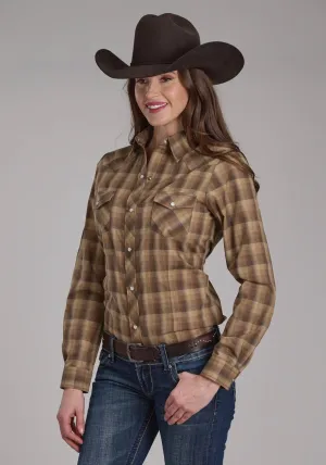 Roper Womens 2129 Ombre Plaid Brown/Tan Cotton Blend L/S Shirt Longline Cut Classic Style Roper Womens 2129 Ombre Plaid Brown/Tan Cotton Blend L/S Shirt