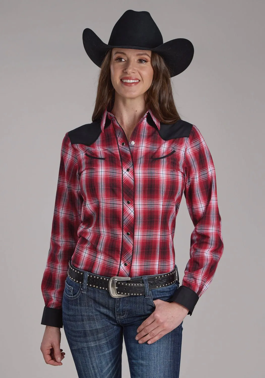 Roper Womens 2131 Plaid Red/White Cotton Blend L/S Shirt Stylish Detail Practical Choice