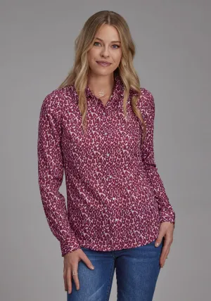 Roper Womens 2134 Leopard Red Multi 100% Polyester L/S Blouse Relaxed Design Non Chafe Seams Spring Trend Roper Womens 2134 Leopard Red Multi 100% Polyester L/S Blouse