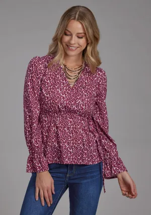 Roper Womens 2134 Leopard Red Multi 100% Polyester V-Neck L/S Blouse Graphic Style Roper Womens 2134 Leopard Red Multi 100% Polyester V-Neck L/S Blouse Seasonal Style