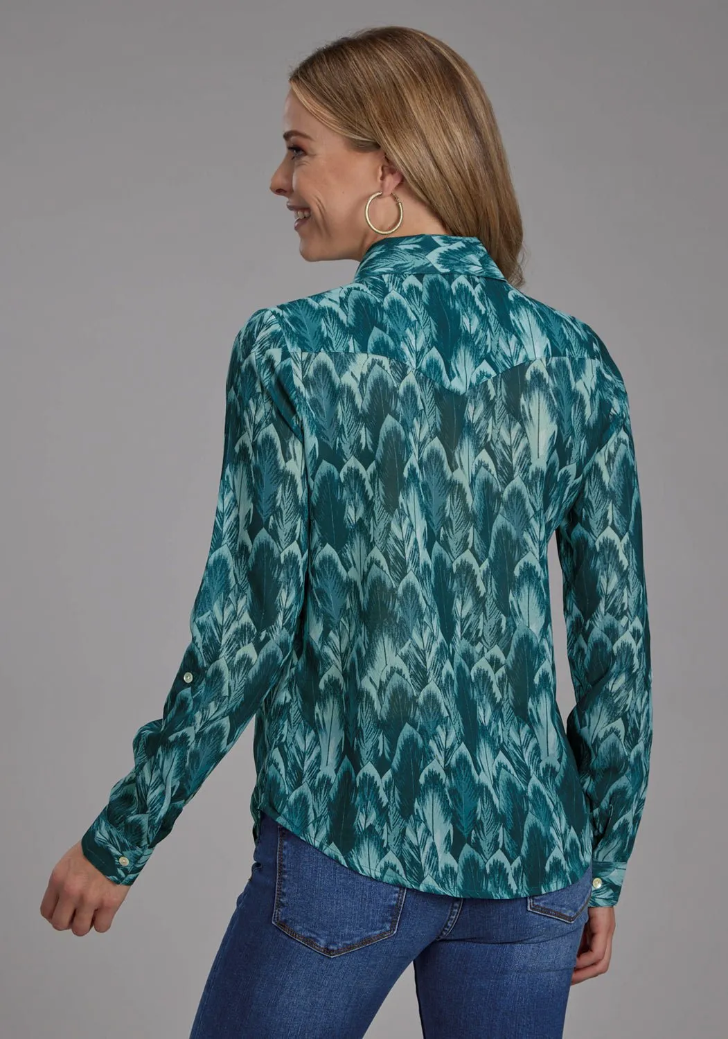 Metallic Finish Roper Womens 2135 Feather Teal 100% Polyester L/S Blouse