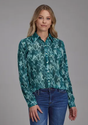 Roper Womens 2135 Feather Teal 100% Polyester L/S Blouse Tear Resistant Reinforcement Roper Womens 2135 Feather Teal 100% Polyester L/S Blouse Modern Appeal Iconic look