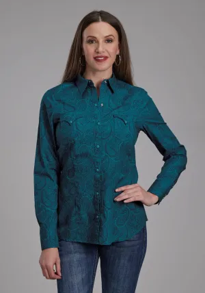 Roper Womens 2167 Tonal Paisley Green 100% Cotton L/S Shirt tie dye Layered Collar Timeless Comfort Roper Womens 2167 Tonal Paisley Green 100% Cotton L/S Shirt