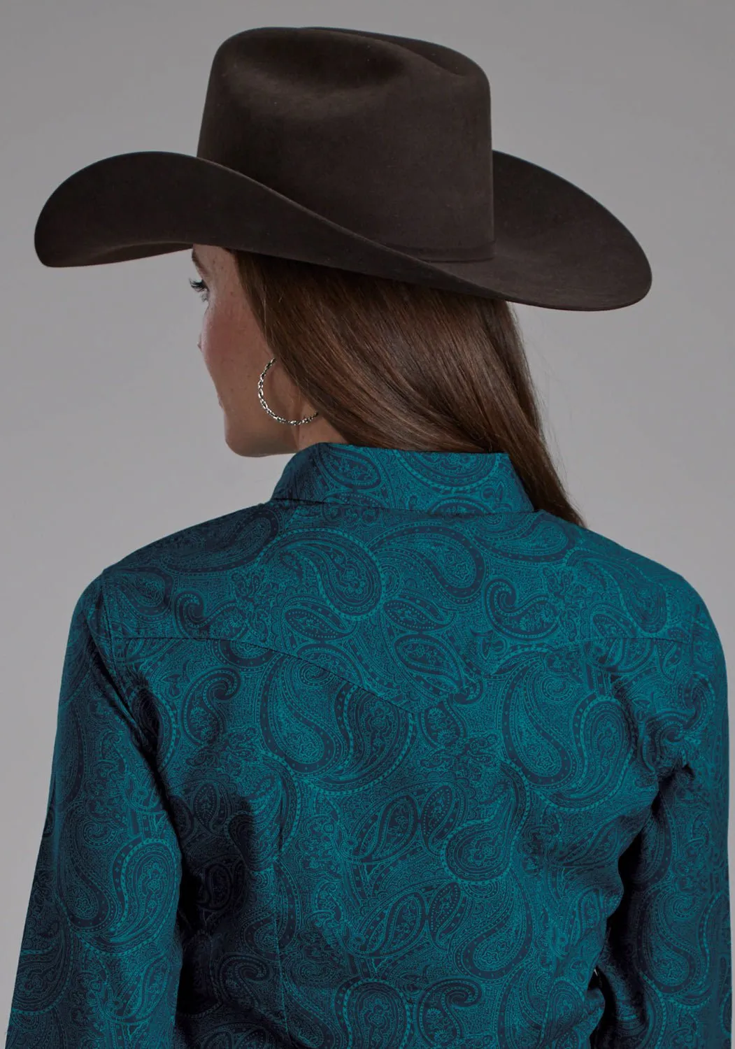 Anti Pill Treatment Non Chafe Seams Roper Womens 2167 Tonal Paisley Green 100% Cotton L/S Shirt