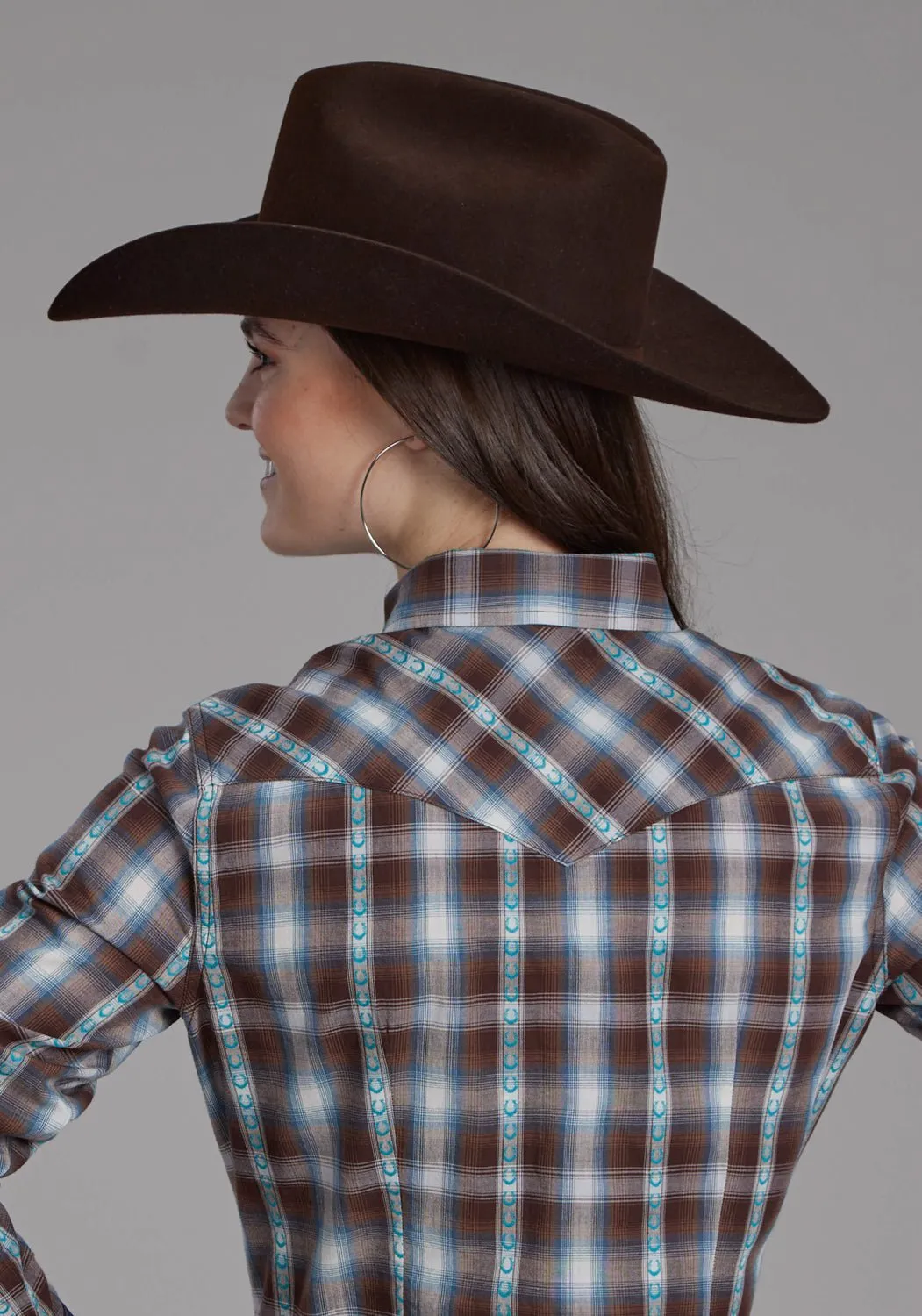 Flexible Mobility Classic Fit Roper Womens 2169 Horseshoe Dobby Brown 100% Cotton L/S Shirt