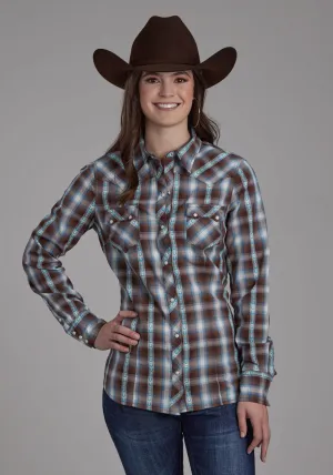 Roper Womens 2169 Horseshoe Dobby Brown 100% Cotton L/S Shirt Chic Options Winter Comfort Roper Womens 2169 Horseshoe Dobby Brown 100% Cotton L/S Shirt