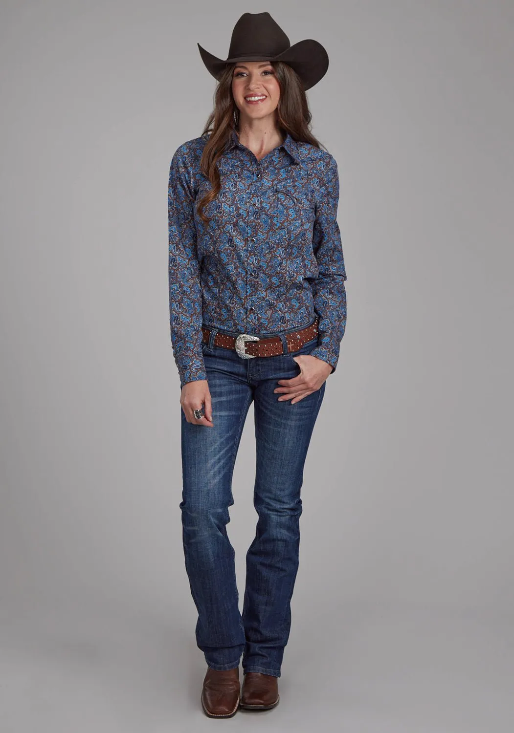 Workwear Casual Roper Womens 2172 River Paisley Brown 100% Cotton L/S Shirt