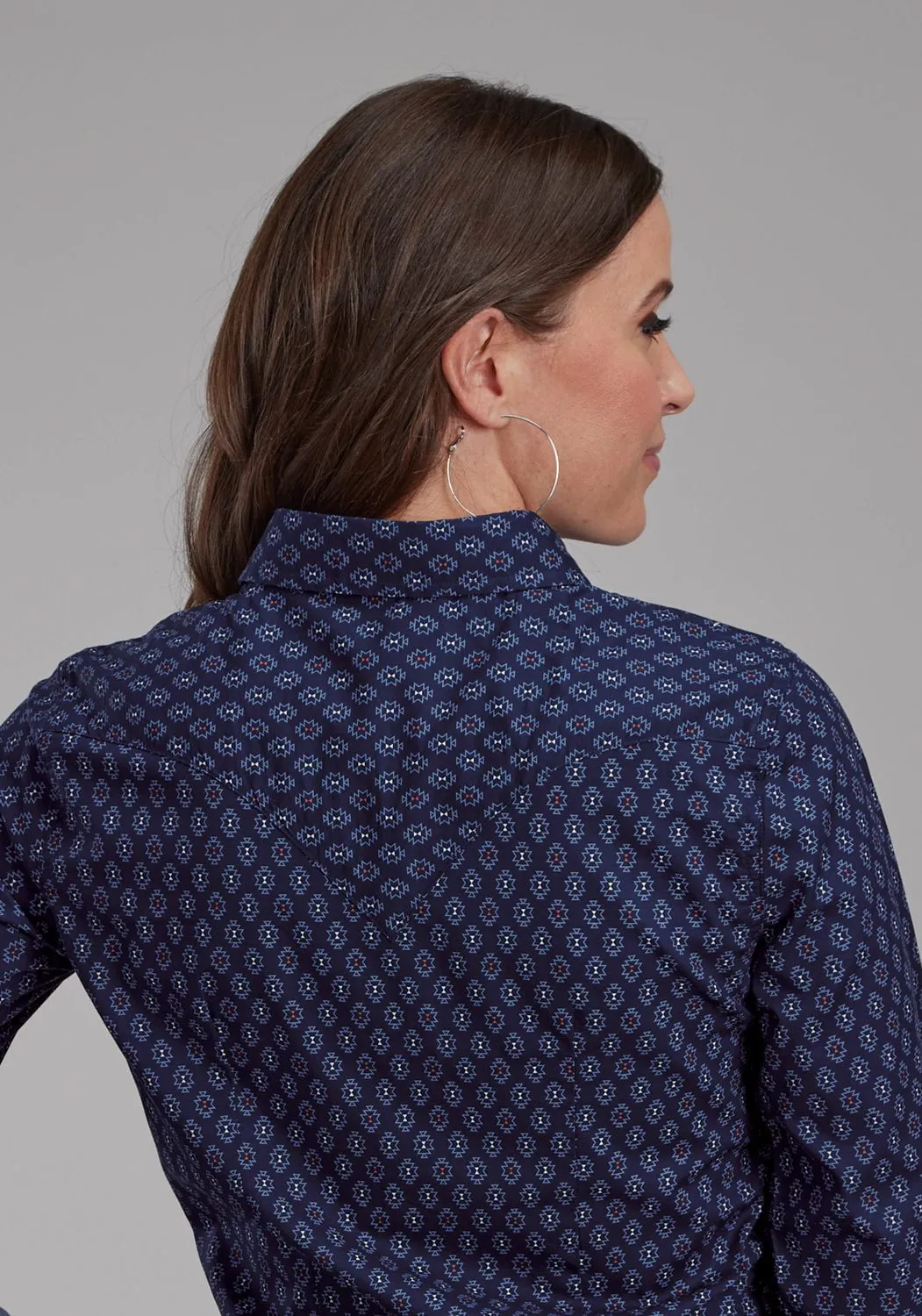 Roper Womens 2177 Aztecs Blue 100% Cotton L/S Shirt Winter Collection Compact Packing