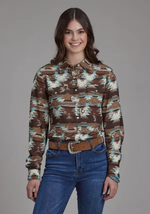Roper Womens 2201 Icon Aztec Brown Multi 100% Rayon L/S Blouse All-Purpose Use Roper Womens 2201 Icon Aztec Brown Multi 100% Rayon L/S Blouse Stretch Fit Technology