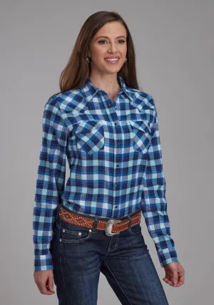 Roper Womens 2206 Unlined Flannel Blue/White 100% Cotton L/S Shirt Mature Elegance Roper Womens 2206 Unlined Flannel Blue/White 100% Cotton L/S Shirt Smart Casual Wear Classic Comfort