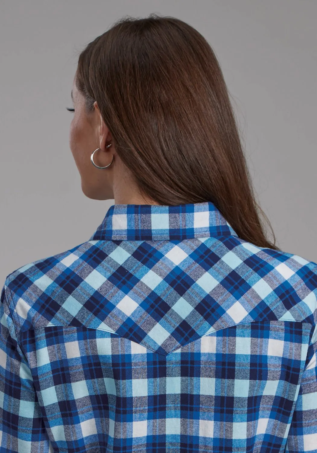 Plaid Design Roper Womens 2206 Unlined Flannel Blue/White 100% Cotton L/S Shirt