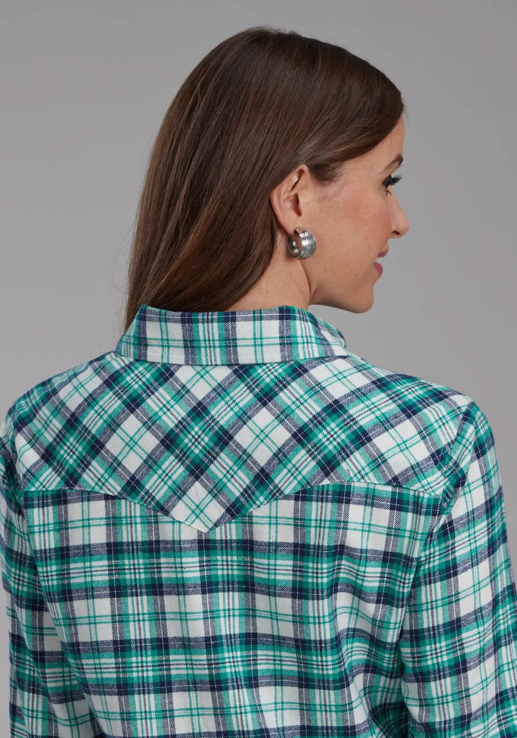 Low Maintenance Petite Option Roper Womens 2206 Unlined Flannel Green 100% Cotton L/S Shirt