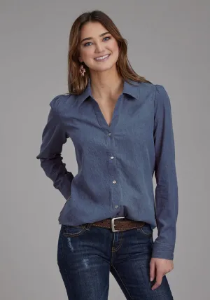 Roper Womens 2274 Western Medium Blue 100% Cotton L/S Shirt Heavyweight Feel High-Quality Material Essential Fit Roper Womens 2274 Western Medium Blue 100% Cotton L/S Shirt