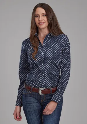 Roper Womens 2284 Squares Navy/White Cotton Blend L/S Shirt Best Deal Roper Womens 2284 Squares Navy/White Cotton Blend L/S Shirt Soft Texture Adjustable Cuffs