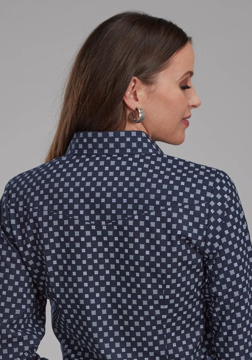Classic Wear wrinkle free Roper Womens 2284 Squares Navy/White Cotton Blend L/S Shirt