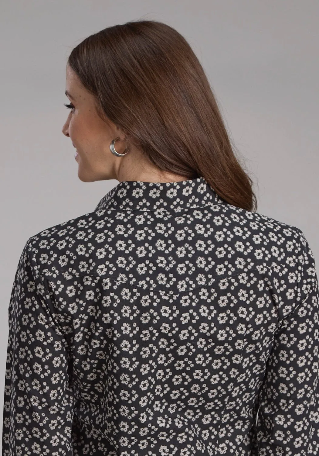 slim fit Teen Fashion Roper Womens 2286 Floral Black/Cream Cotton Blend L/S Shirt