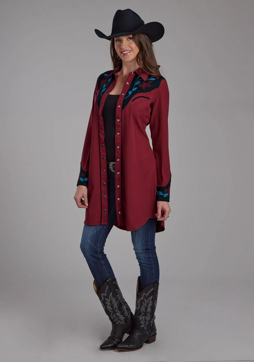 Roper Womens 2293 Twill Red Polyester L/S Dress Clean Fashion Essential Look