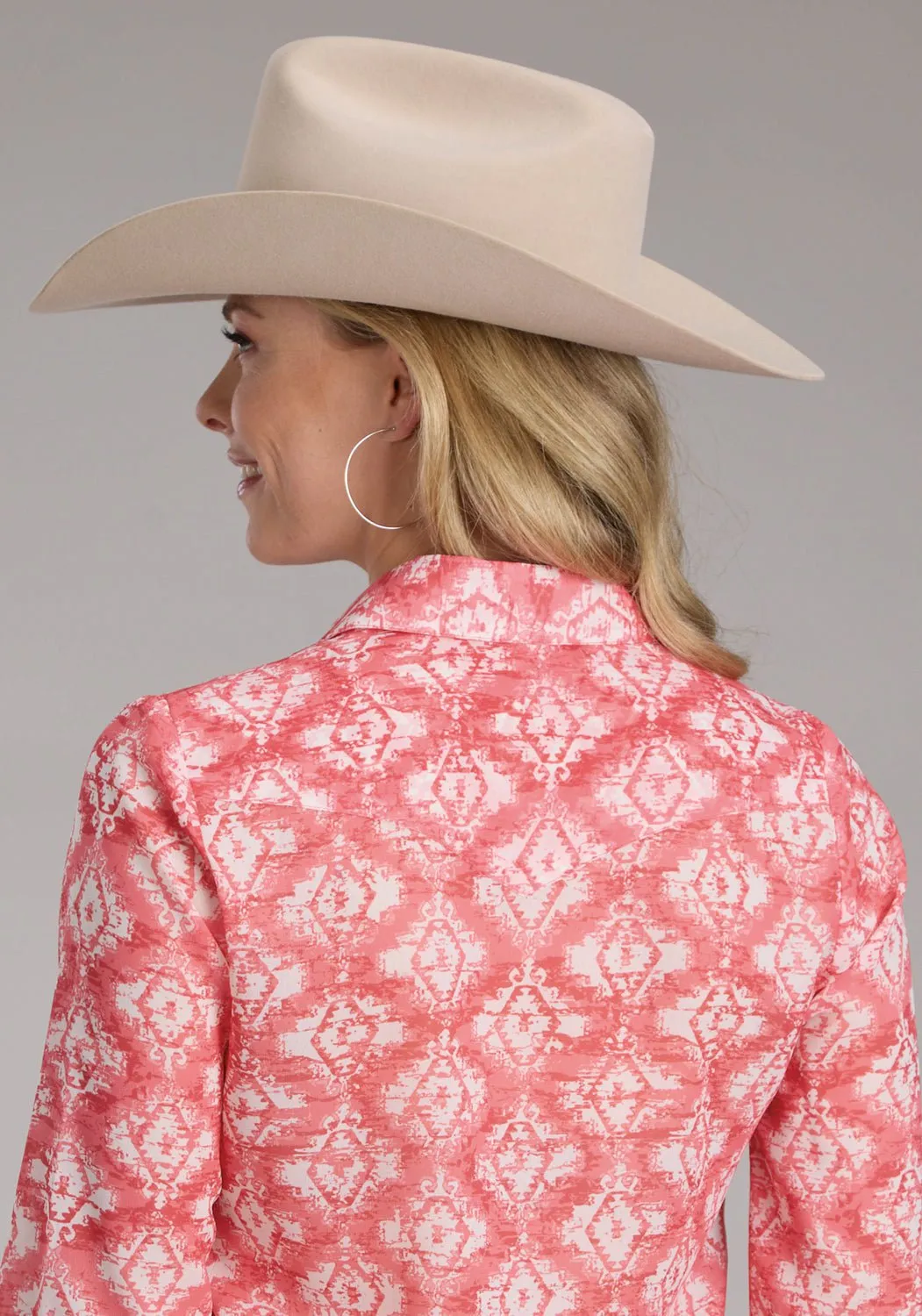 Job Interview Premium Finish Roper Womens 2423 Ikat Aztec Pink 100% Polyester L/S Blouse