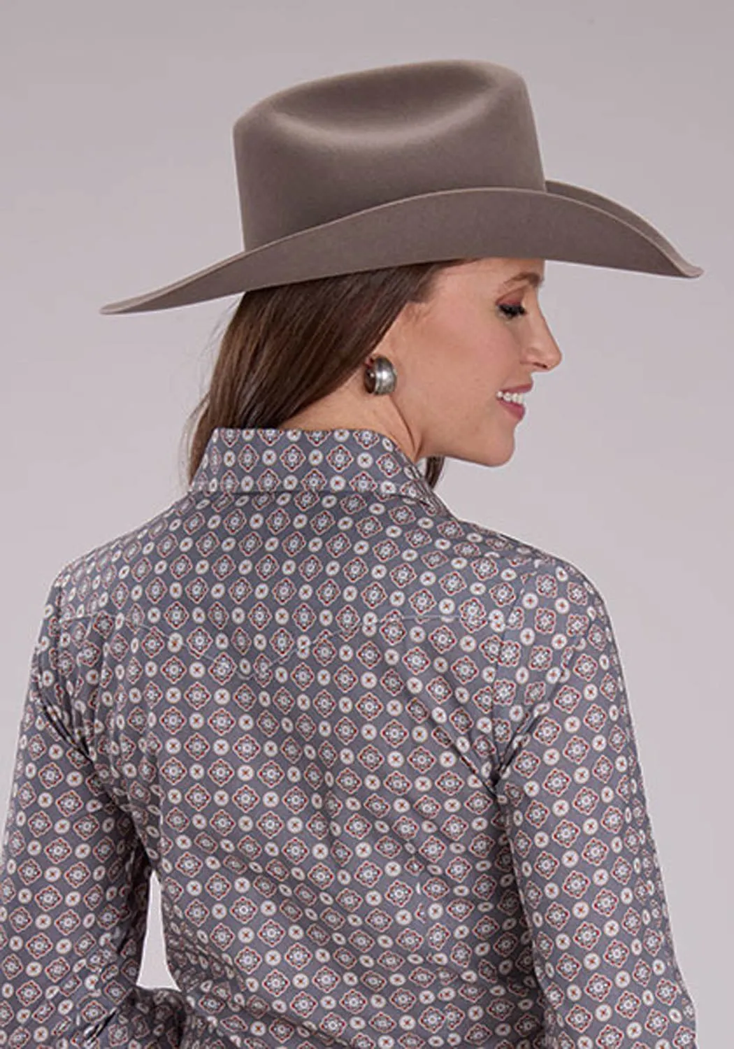 Adjustable Cuffs Roper Womens 2501 Medallion Foulard Grey 100% Cotton L/S Shirt