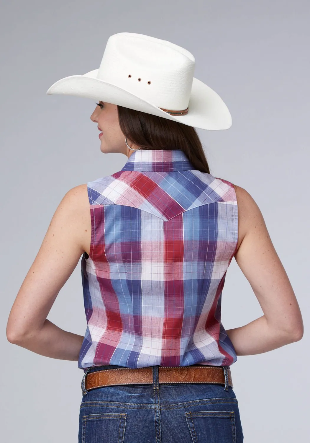 Roper Womens 55/45 Lurex Plaid Red/White Cotton Blend S/L Shirt Mix-And-Match Bold colors