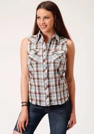 Roper Womens 55/45 Plaid Brown/Blue Cotton Blend S/L Shirt Comfort Fit Winter Comfort Roper Womens 55/45 Plaid Brown/Blue Cotton Blend S/L Shirt