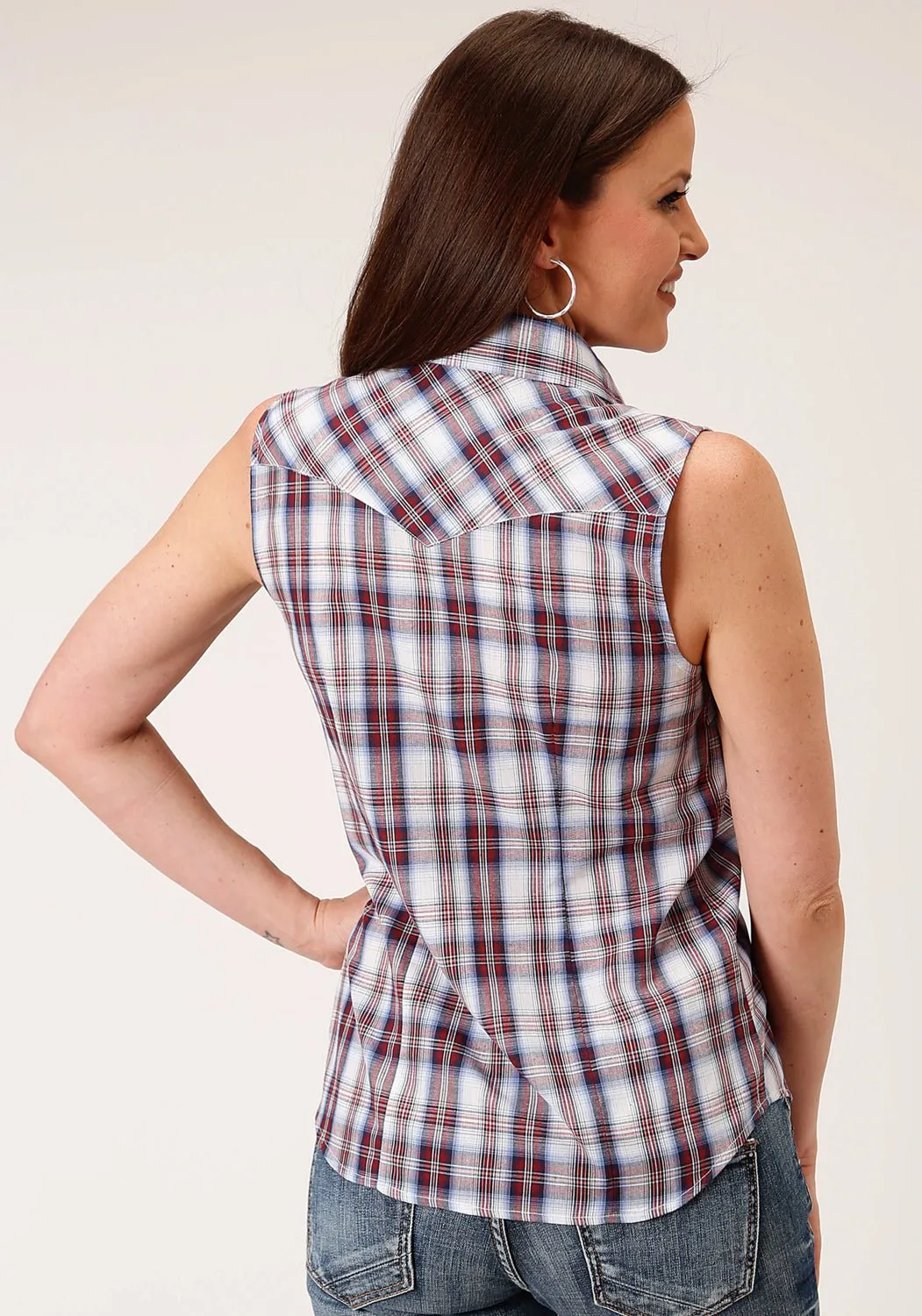 Summer Vibes Roper Womens 55/45 Plaids Wine Cotton Blend S/L Shirt