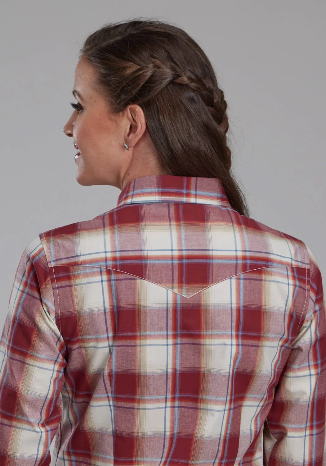 Roper Womens 57 Chevy Plaid Red 100% Cotton Btn L/S Shirt Affordable Fashion Hooded Option