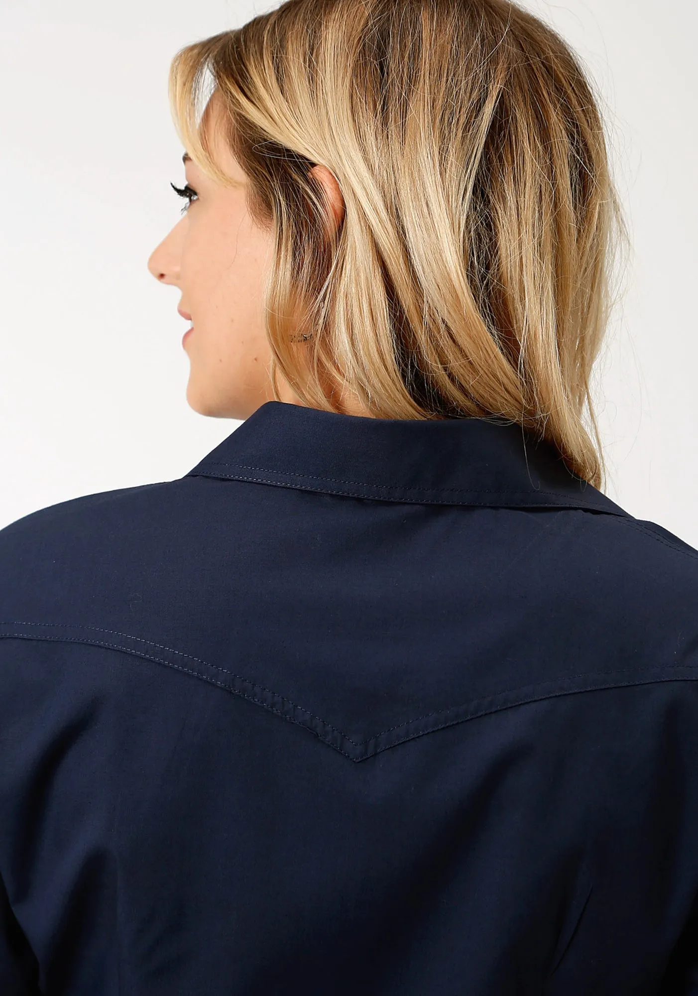 Tall friendly Roper Womens 9837 Broadcloth Navy Cotton Blend L/S Shirt