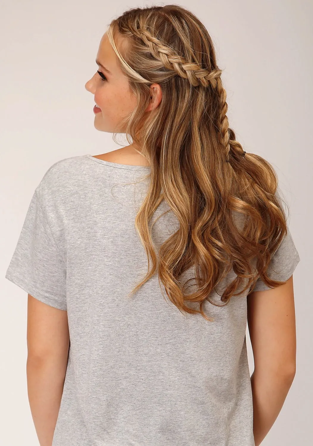 Roper Womens About To Get Western Grey Poly/Rayon S/S T-Shirt Youth fashion Tailored Cuffs