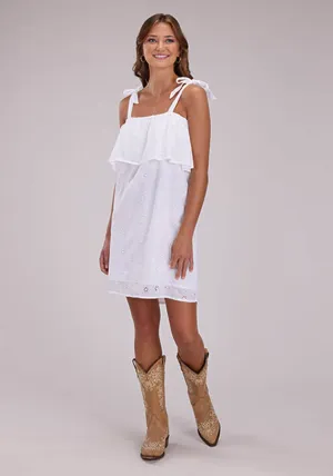 Roper Womens Above Knee Eyelet White 100% Cotton S/L Dress Blended Fiber Roper Womens Above Knee Eyelet White 100% Cotton S/L Dress Classic Autumn Days Adult Fashion