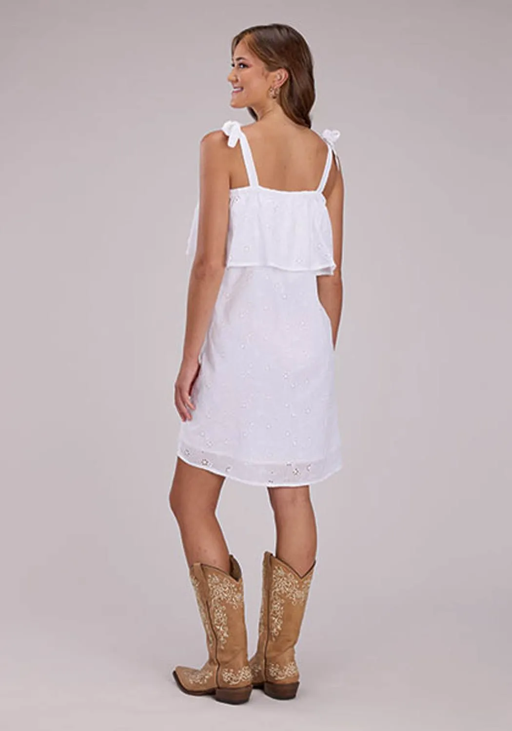premium design Luxury Student Outfit Roper Womens Above Knee Eyelet White 100% Cotton S/L Dress