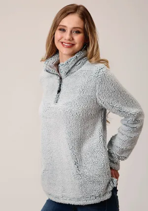 Roper Womens Aqua Polyester 1/4 Zip Pullover Fleece Jacket Comfy Detail Roper Womens Aqua Polyester 1/4 Zip Pullover Fleece Jacket Casual Friday Classic