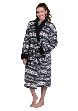 Roper Womens Aztec Fleece Black/White 100% Polyester Bathrobe Calm Fit Roper Womens Aztec Fleece Black/White 100% Polyester Bathrobe City Walk Bold Look