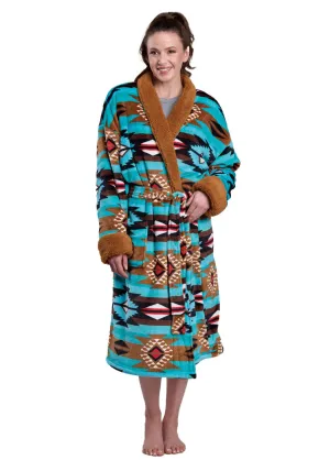 Roper Womens Aztec Fleece Turquoise/Black 100% Polyester Bathrobe No Fade Denim Roper Womens Aztec Fleece Turquoise/Black 100% Polyester Bathrobe Stylish Vibes Circular Knit Construction